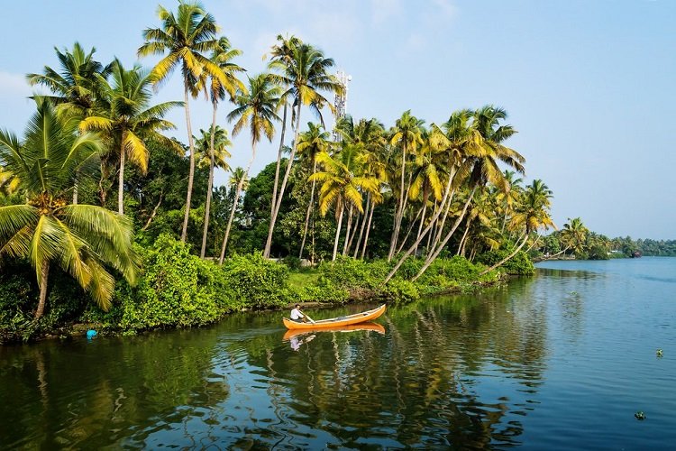 Kerala backwaters with traditional houseboat